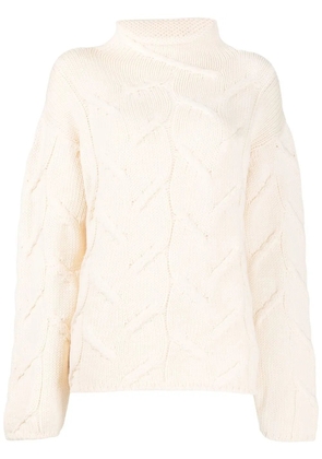 CHANEL Pre-Owned 1999 high-neck cable-knit jumper - Neutrals