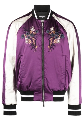 DSQUARED2 floral-embroidered bomber jacket - Purple