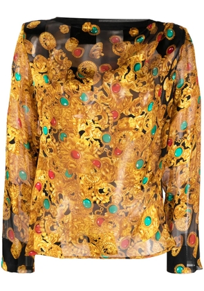 Saint Laurent Pre-Owned 1980s jewellery print silk blouse - Gold