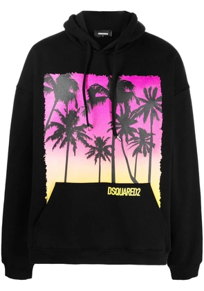 DSQUARED2 palm-tree print cotton hoodie - Black