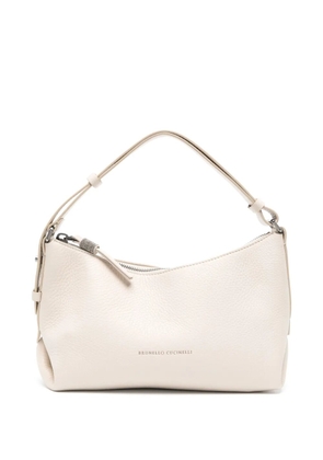 Brunello Cucinelli logo-stamp leather top-handle bag - Neutrals