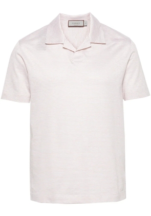 Canali striped linen blend polo shirt - White