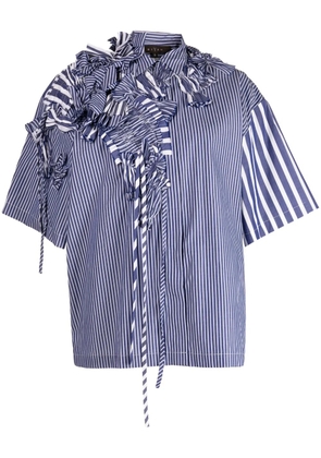 Biyan gathered-detail striped cotton shirt - Black