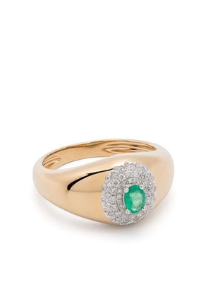 Yvonne Léon 18kt yellow gold mini Chevalière Pompadour diamond and emerald signet ring