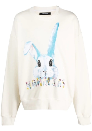 Nahmias rhinestone-embellished logo-print cotton sweatshirt - Neutrals