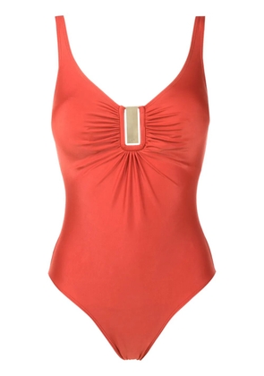 Lygia & Nanny Mirassol Liso logo-plaque ruched swimsuit - Orange