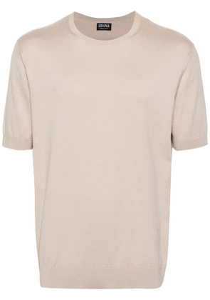 Zegna crew-neck knitted cotton T-shirt - Neutrals