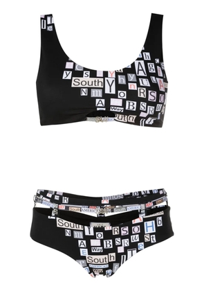 Amir Slama text-print strappy bikini - Black