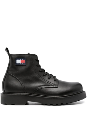 Tommy Jeans logo-patch lace-up leather boots - Black