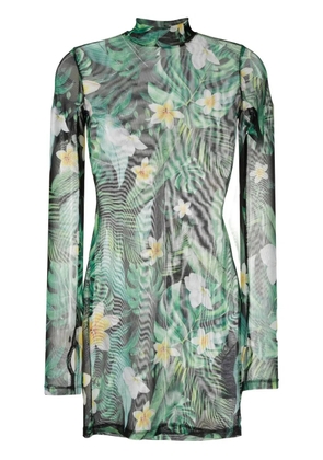Philipp Plein graphic-print long-sleeve mini dress - Green