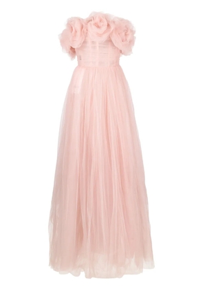 Ana Radu rose-appliqué tulle gown dress - Pink