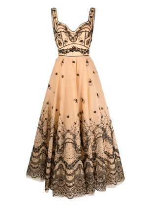 Saiid Kobeisy floral-embroidered sleeveless tulle dress - Neutrals