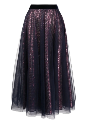 Talbot Runhof Bayadere sequined midi skirt - Purple