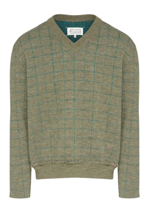 Maison Margiela V-neck grid-pattern wool sweater - Green