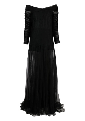 Ana Radu sheer-overlay off-shoulder gown - Black