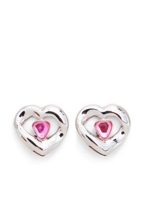 Saint Laurent Pre-Owned heart rhinestone clip-on earrings - Silver