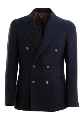 Barba double-breasted herringbone jacket - Blue