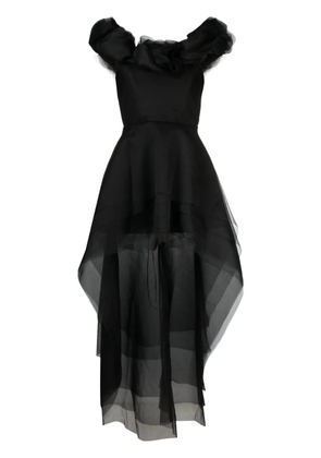 Ana Radu floral-appliqué organza layered dress - Black