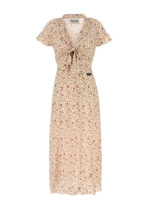 Miu Miu floral-print tie-front midi dress - Yellow