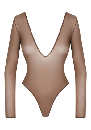 Maison Close French Kiss Light open-back long-sleeve bodysuit - Brown