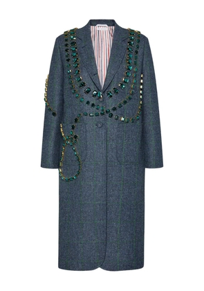 Thom Browne Trompe l'Oeil crystal-embellished window-pane print coat - Blue