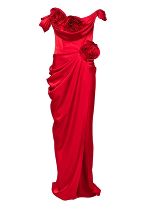 Ana Radu floral-appliqué draped gown - Red