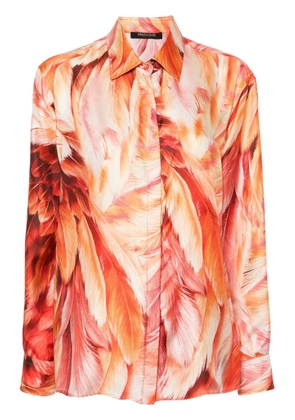 Roberto Cavalli plumage-print silk shirt - Orange