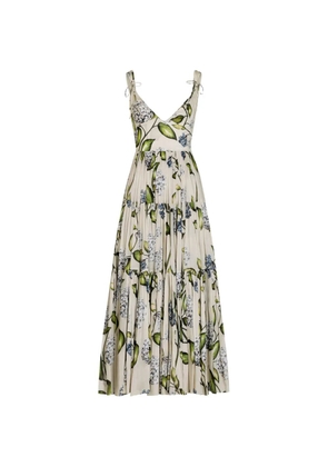 Oscar de la Renta floral-print V-neck midi dress - Neutrals