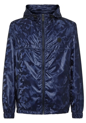 Philipp Plein camouflage-print hooded windbreaker - Blue