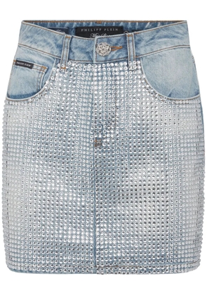 Philipp Plein crystal-embellished denim miniskirt - Blue