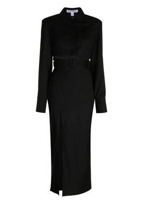 Materiel cut out-detail belted wool dress - Black