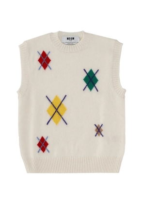 MSGM argyle knit vest - White