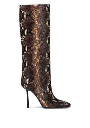 Le Silla 110mm Vittoria snake-print leather stiletto boots - Brown
