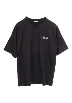Christian Dior Pre-Owned rose embroidery logo print t-shirt - Black