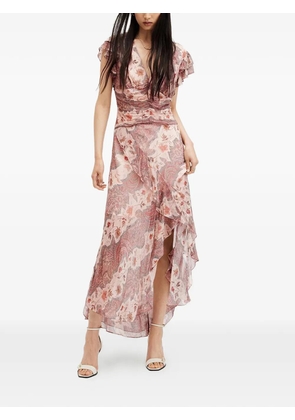 AllSaints Brea ruffled paisley midi dress - Pink