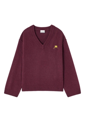 GANNI V-neck logo-detail sweater - Red