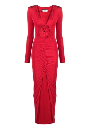 NISSA floral-appliqué ruched maxi dress - Red