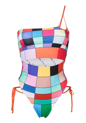 Amir Slama graphic-print single-shoulder swimsuit - Multicolour