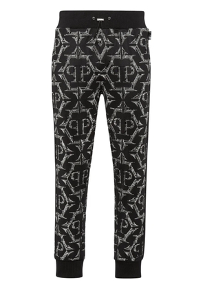 Philipp Plein logo-print cotton track pants - Black