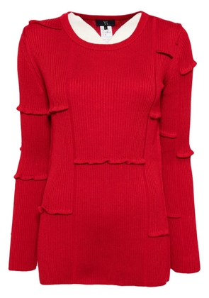 Y's pleat rib knit jumper - Red