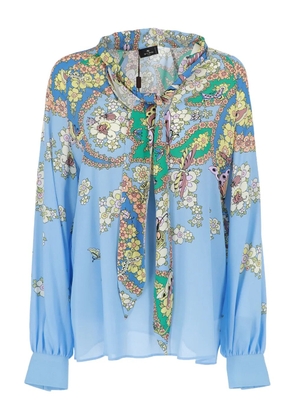 ETRO floral-paisley-pattern tie-neck top - Blue