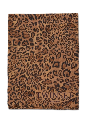 TWINSET leopard-print logo scarf - Brown