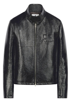 Courrèges logo-embossed patent biker jacket - Black