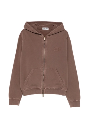 Miu Miu embroidered zip hoodie - Brown