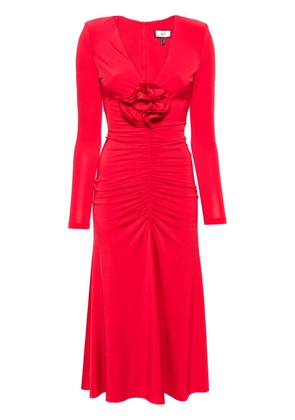 NISSA floral-appliqué ruched gown - Red