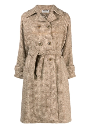 A.N.G.E.L.O. Vintage Cult 1970s herringbone pattern box-pleat detail coat - Neutrals