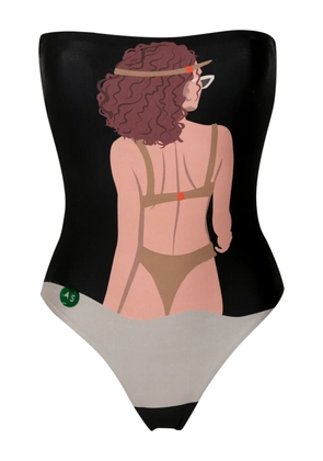 Amir Slama graphic-print strapless swimsuit - Black