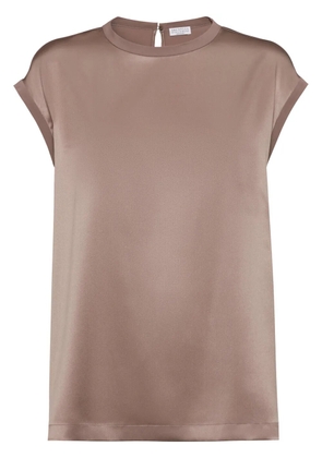 Brunello Cucinelli Monili-embellished satin T-shirt - Neutrals