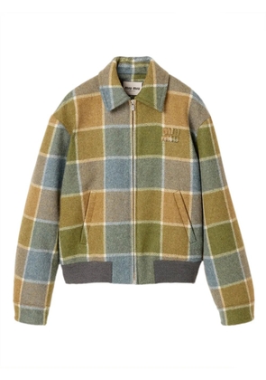 Miu Miu checked embroidered-logo jacket - Brown
