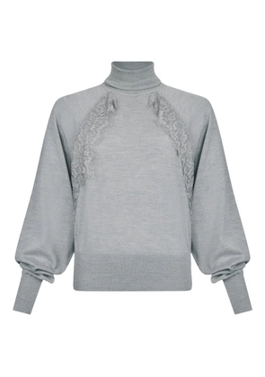 LIU JO lace-panel puff-sleeve sweater - Grey